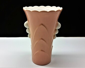 FIRE KING VASE By Anchor Hocking Mid Century Pink Vintage Art Deco Milk Glass 1950 kitsch