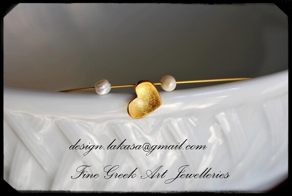Handmade Heart Necklace Sterling Silver Gold plated Jewelry Freshwater Pearls gift for her Woman girlfriend Valentine day Mother best friend