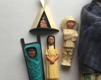 Vintage Plastic Indian Doll St Labre MO Chief Teepee Squaw Man