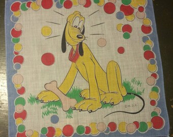 Vintage Walt Disney Pluto Childs Handkerchief from 1950