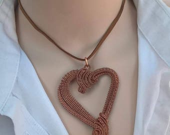Wire pendant - Heart - copper/sterling silver