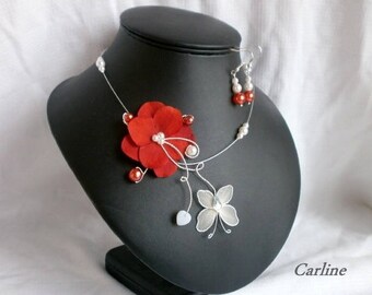 Lavigna - Orange silk flower wedding set chalk White Butterfly