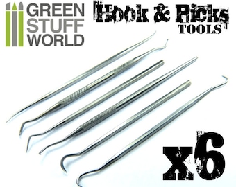 6x HOOK & PICK - Sculpting Tools - Dental Probe Scaler Green Stuff Wax Carver Tool