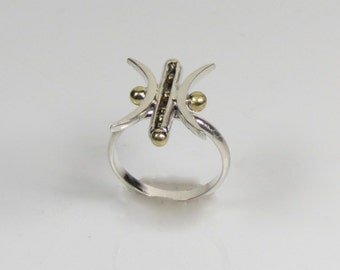 Sterling silver and brass kinetic ring, statement, gift