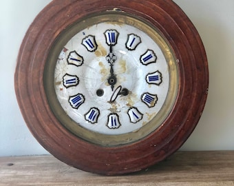 Antique Vintage French Wall Clock with original Enamel Face and Numbers