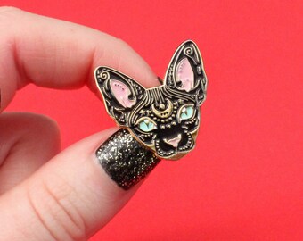 Mystical Sphynx cat enamel pin - BLACK & GOLD - hairless cat - cat pin - cat gift - magical cat - mystic cat - pin badge - flair - lapel pin