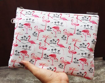 flamingo pouch, large pencil case, zipper pouch, makeup pouch, clutch school supplies, best gift for everyone.
