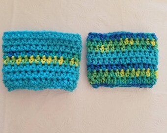 Set of 2 Coffee Cup Cozies in Mermaid Blue Mix