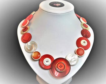 Button necklace - Winterberry. Gift for her, boho necklace, statement necklace, unique gift, buttons, handmade jewelry, button jewelry OOAK