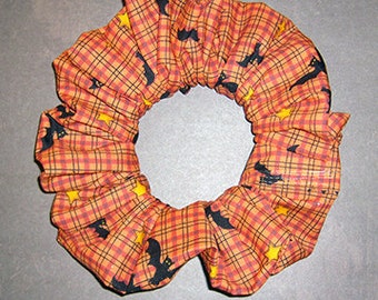 Batty Plaid Hair Scrunchie, Holiday Hair Tie, Autumn/Halloween Ponytail Holder