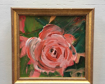 Small Rose painting- Framed- Small Painting - Original Painting- 6-1/4 x 6-1/4 approx. inch - including Frame - Collectible - Fine Art