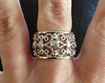 Sterling Silver And CZ Filigree Eternity Ring