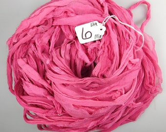 Chiffon Sari ribbon, pink sari ribbon, Wine chiffon ribbon, weaving supply, jewelry supply, tassel supply, spinning supply, pink sari ribbon
