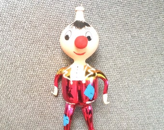 Vintage De Carlini Italian Blown Glass Ornament - Pinocchio character with long nose, Christmas ornament