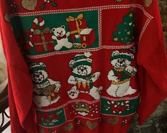Vintage Ugly Christmas Sweatshirt Sweater Bears