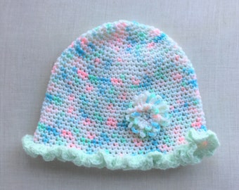 Variegated Yarn Ruffled Baby Cap
