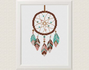 cross stitch pattern dreamcatcher, native american, modern cross stitch, baby, boho aztec tribal home decor