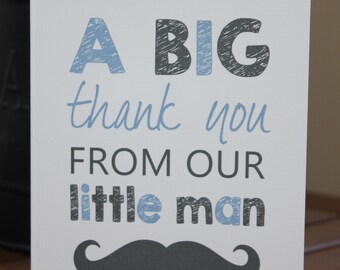 Little Man Moustache Thank You Cards - Baby Shower, Birthday
