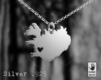 ICELAND Map Handmade Personalized Sterling Silver .925 Necklace in a gift box