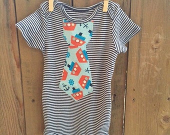 12 Month Bodysuit with a Boat/Nautical Iron On Tie