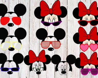 Mickey Mouse SVG, Mickey glasses svg, Minnie svg, Minnie sunglasses svg, Mickey head, digital download dxf, eps, png, jpg, Disney clipart