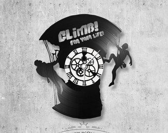 Vinyl 33 clock turns climbing theme