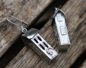 House Earrings, Silver House, House Jewelry, House Dangles, Funny Earrings, Dangle Earrings, Sterling Silver Earrings, Silver Earrings