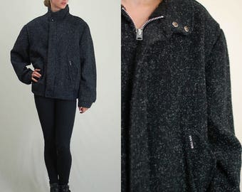 Vintage Jacket / Wool Jacket / Winter Jacket / 80s Jacket / Bomber Jacket / Vintage 80s Jacket / Black Jacket / Bomber Jacket / Medium Large