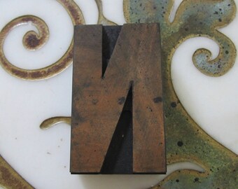 Letter N Antique Letterpress Wood Type Printers Block