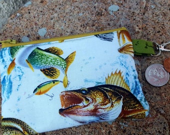 Fish Coin Purse, Boys Zipper Wallet, Kids Change Purse, Earbud Pouch, Fishing Wallet