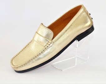 Etre Gold Flat Loafer Shoes/Slip-on Shoes/Retro Shoes/Vintage Shoes/UK Size 5/1990's