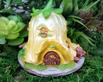 Miniature Teeny Fairy House - Yellow Tulip
