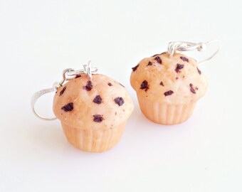 Chocolate Chip Cupcakes Earrings, Cupcake Charms, Cupcake Hooks, Cupcake Jewelry, Food Charms, Miniature Food Jewelry