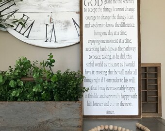 Serenity Prayer painted wood sign - Rustic Antiqued sign - Inspirational Quote - Religous sign