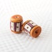 Bright Boho Drum Beads in Orange and Purple Striped Rustic Artisan Folk Pair