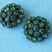 2 Buttons Deep Emerald Green Rhinestone Jewelled Claw Set c.1930s-1940s