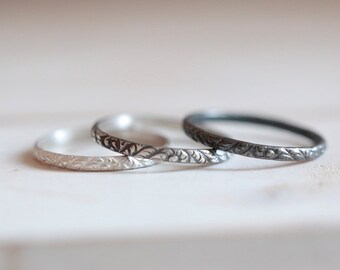 Antique ring. Sterling silver ring with antique flowers pattern. Flowers band, flower ring, wedding band, Stacking ring, Engagement ring.
