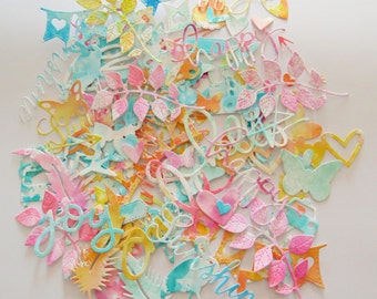 Scrapbook Watercolor Die Cuts & Smash book add-ons - set of 30 assorted scrapbook embellishments
