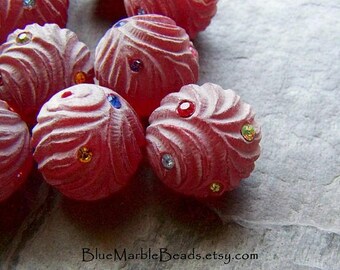 Vintage Beads, Lucite Bead, Rare Bead, West German, Carved Beads, Swarovski Crystal, Boho Beads, Tribal Beads, Unique Beads, 4 Beads