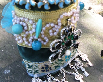 Gypsy Fiber Art and Beaded Cuff Boho Upcycled Wearable Art