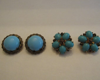Vintage lot of 2 pair 1950's imitation turquoise clip earrings