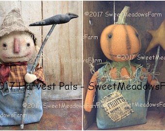 Harvest Pals Epattern Fall Scarecrow and Pumpkin Primitive Dolls
