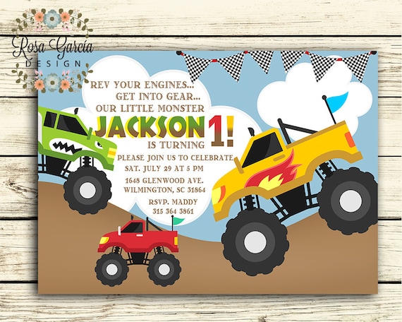 monster truck birthday invitation birthday party invitation