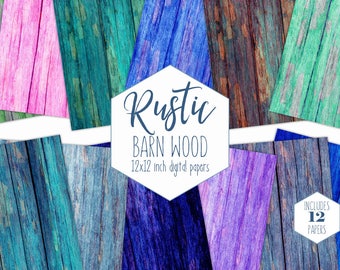 RAINBOW WOOD Digital Paper Pack Painted Barn Wood Backgrounds Rustic Wood Grain Scrapbook Papers Chipped Paint Wood Textures Commercial Use