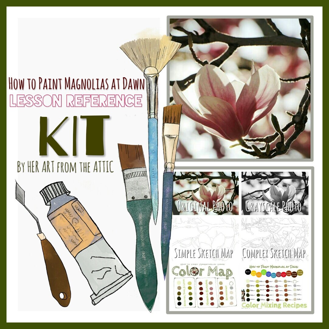 How to Paint Magnolias at Dawn Lesson Reference Kit by Her