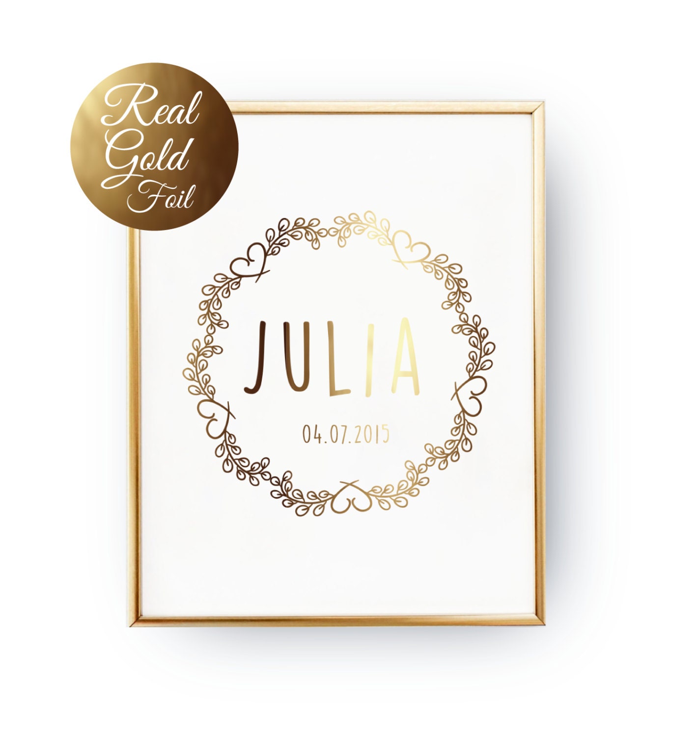 Custom Name Nursery Print Custom Gold Foil Print Real Gold