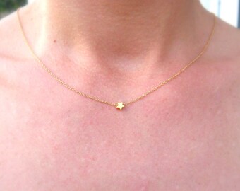 Star Necklace Gold Star Necklace, Dainty Gold Necklace, Tiny Initial Necklace, Tiny Star Necklace Bridesmaids Necklace Gift, Gift For Her
