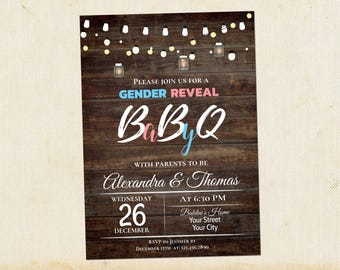 BabyQ Gender Reveal Invitation, Baby-Q Shower Invitation, Baby BBQ, Couples Gender Reveal Baby Shower Invitation, Instant Download, Editable