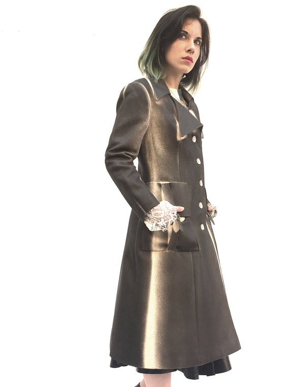 Luxury LOLA DARLING Trench coat Hand Painted Coat from Seventy White Vintage Garment base Unique One of a Kind Artwork Clothing