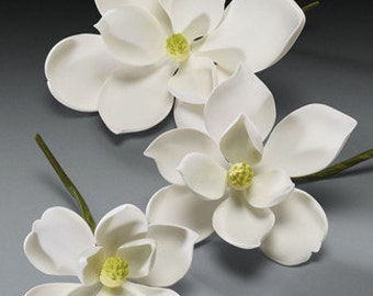 Gum Paste Magnolia Flowers- Wedding Topper- Edible Flower- Cake Topper- 3 Piece Set